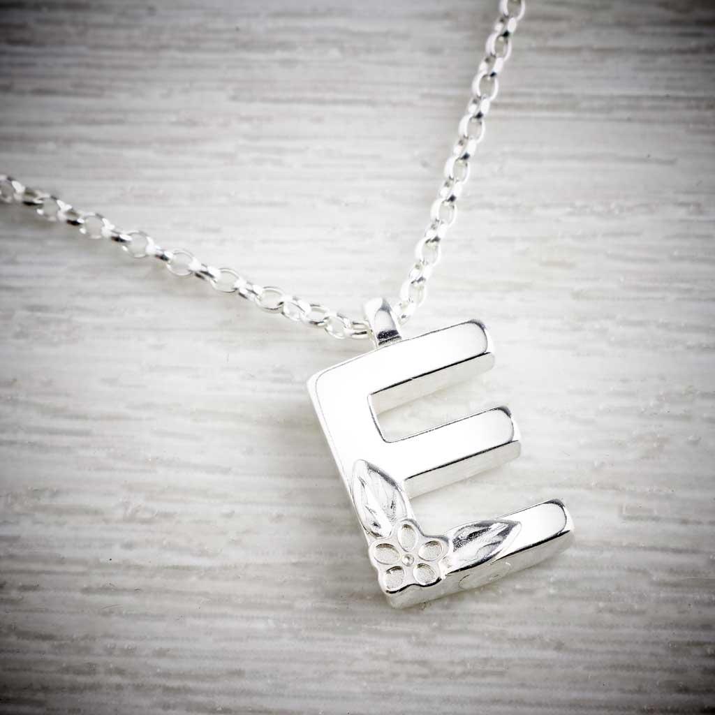 Silver Initial necklace, Letter E. Made by Elin Mair, image property of THE JEWELLERY MAKERS-0