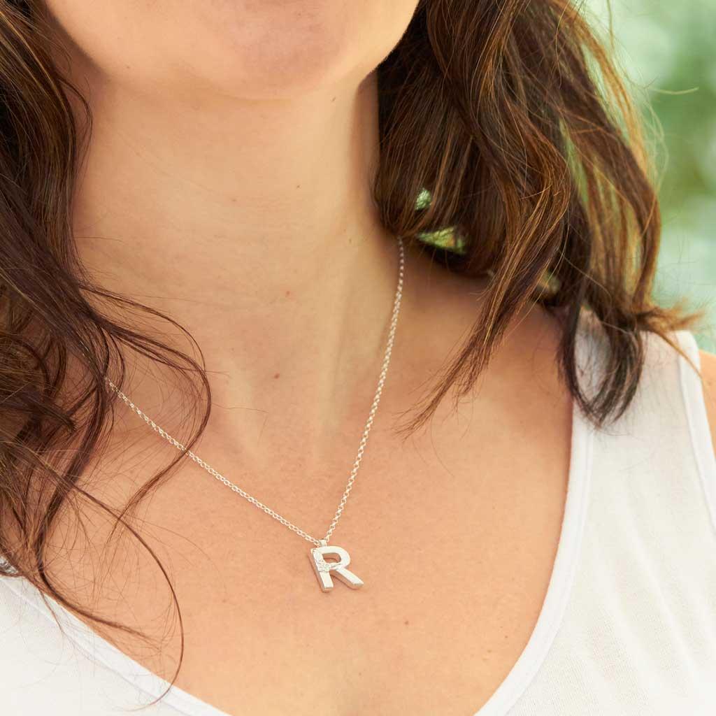 Silver Letter R Necklace, made by Elin Mair, Image property of THE JEWELLERY MAKERS-1