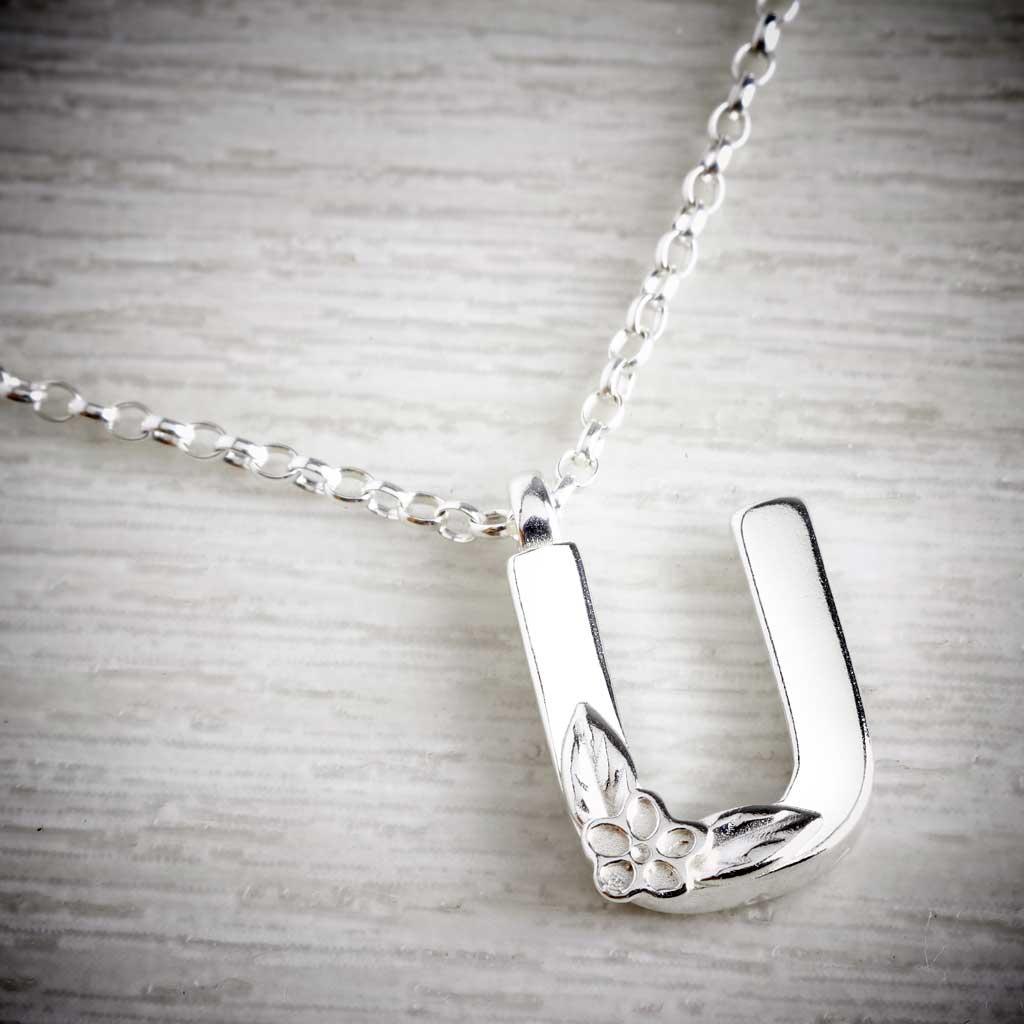 Silver Letter U Necklace, made by Elin Mair, Image property of THE JEWELLERY MAKERS-0