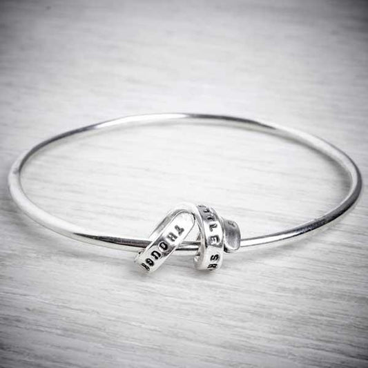 Silver Bangle with Personalised Story Spiral by Emma White.-0