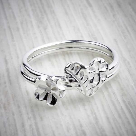 Silver Clay Flower & Heart Stacking Rings by Elin Mair. Image property of THE JEWELLERY MAKERS.-0