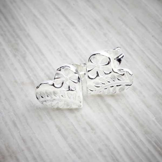 Silver clay floral heart stud earrings by Elin Mair-0