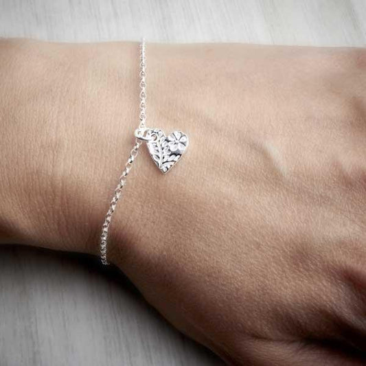 Small heart charm silver clay bracelet by Elin Mair-1