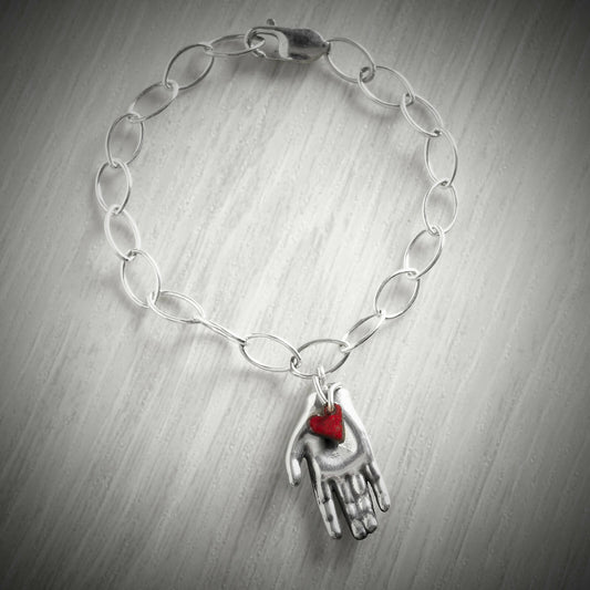Red Heart in Hand Bracelet by Emma White