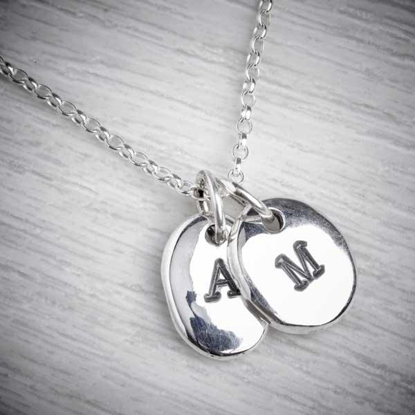 Two Silver Personalised Initial Pendants on Necklace by Emma White-1