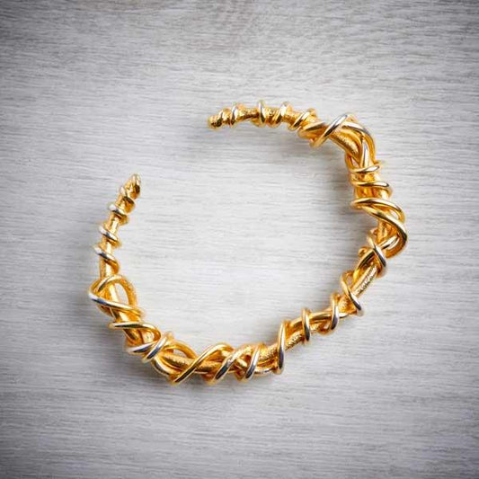 handmade gold vermeil torque bangle with gold vermeil twist detail-0
