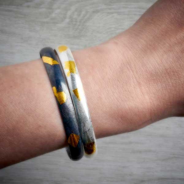 Silver and Black oxidised silver and gold Keum Boo Handmade Bangles by Fi Mehra-1