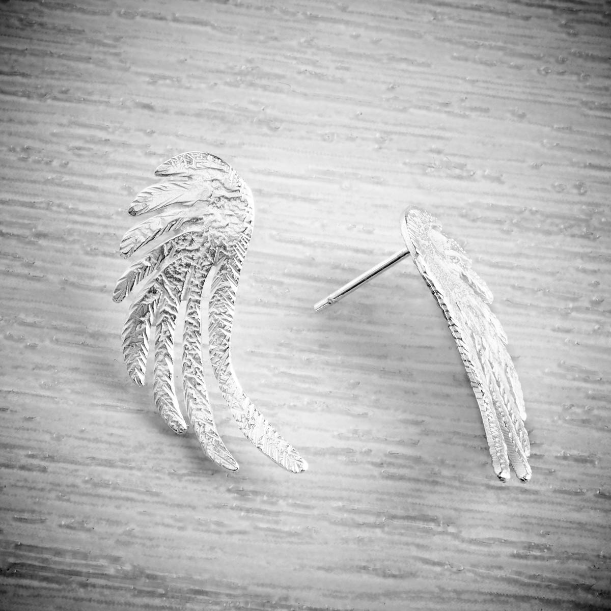large silver stud angel wing earrings by Fi Mehra available at THE JEWELLERY MAKERS, image property of EMMA WHITE-1