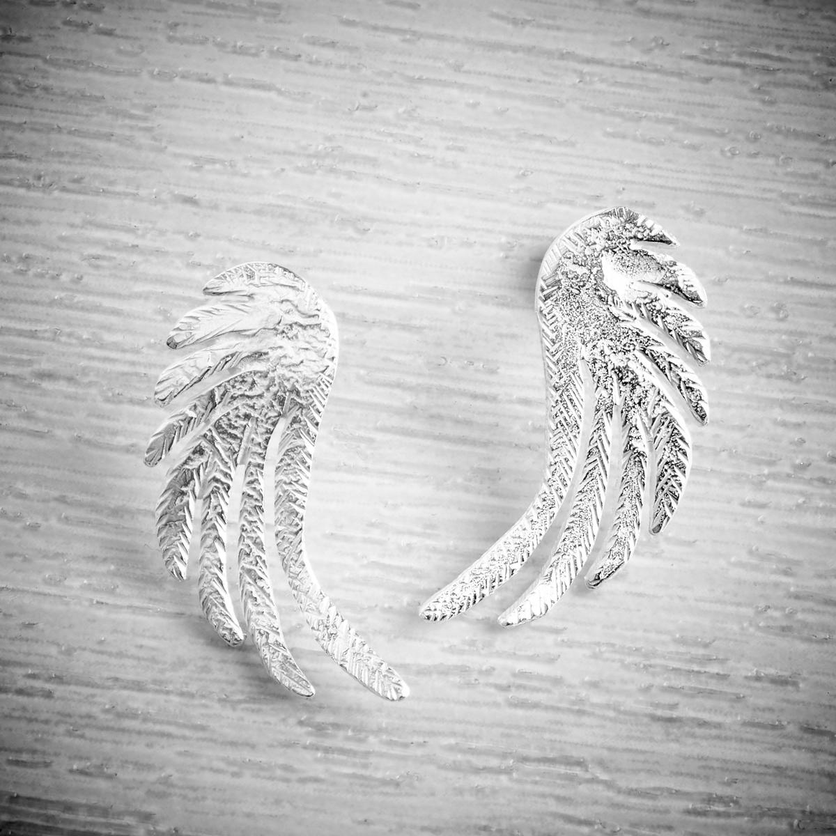 large silver stud angel wing earrings by Fi Mehra available at THE JEWELLERY MAKERS, image property of EMMA WHITE-0