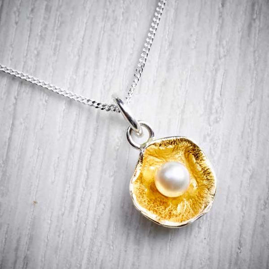 Silver, gold and pearl reticulated pendant by Fi Mehra-0