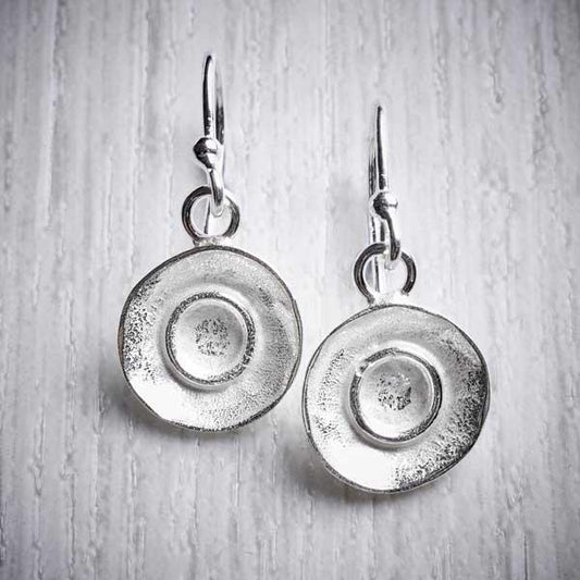 Silver Dimpled Dish Hook Earrings by Fi Mehra. Image property of THE JEWELLERY MAKERS.-1