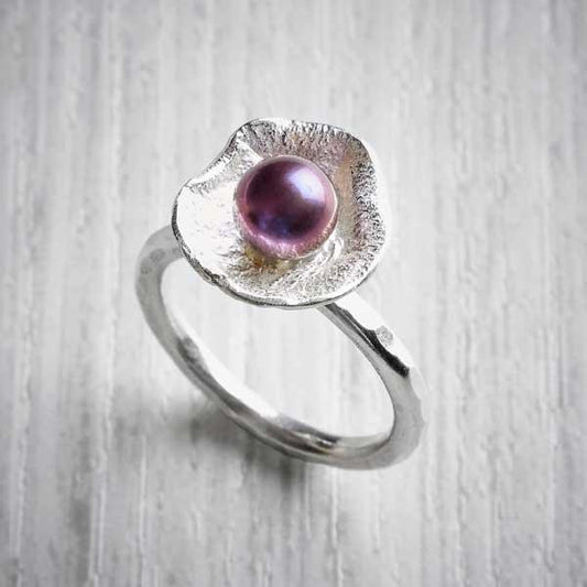 Silver Oyster Cup and Peacock Pearl Ring by Fi Mehra-1