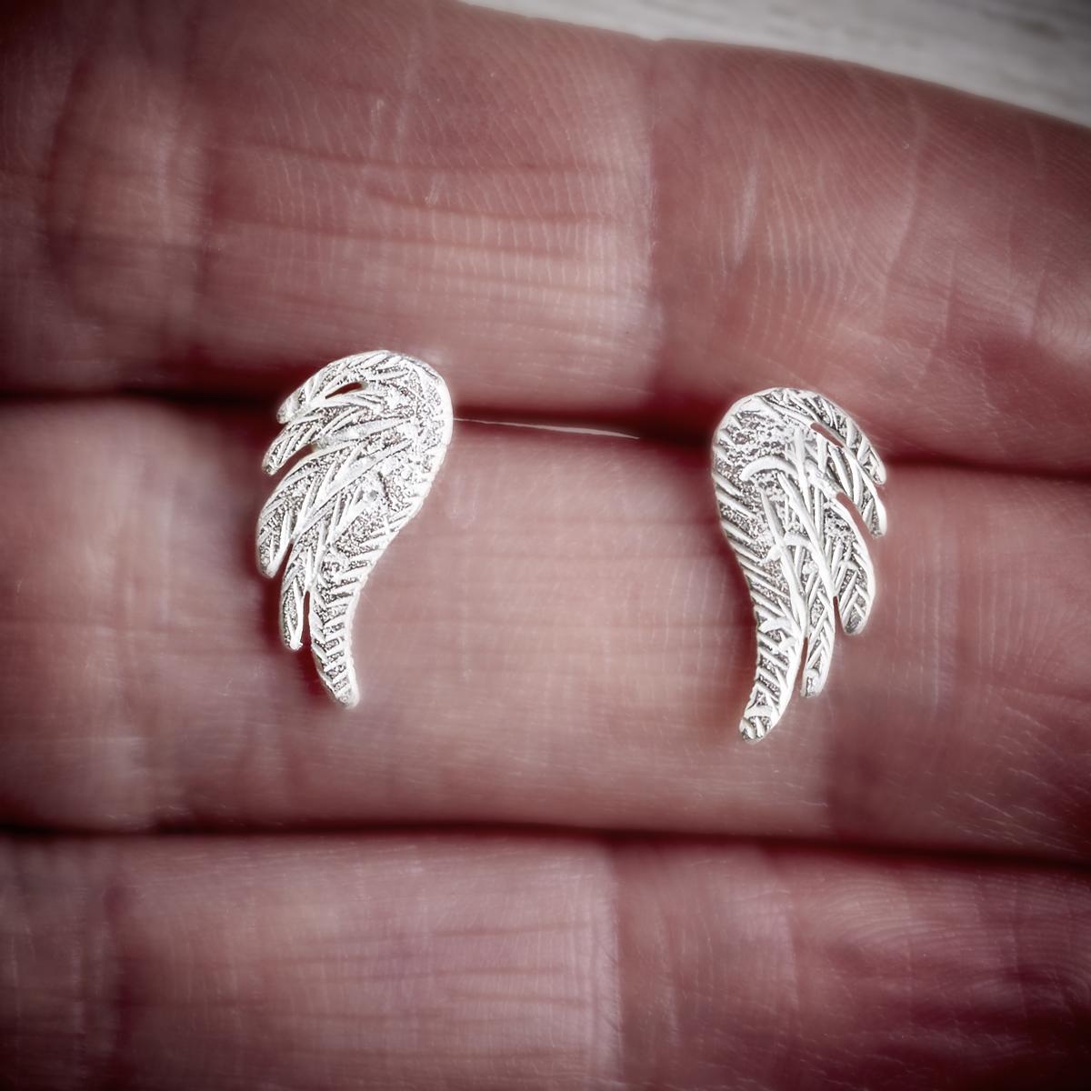small silver angel wing stud earrings by Fi Mehra available from THE JEWELLERY MAKERS, image property of EMMA WHITE-2