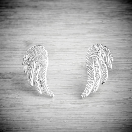 small silver angel wing stud earrings by Fi Mehra available from THE JEWELLERY MAKERS, image property of EMMA WHITE-0