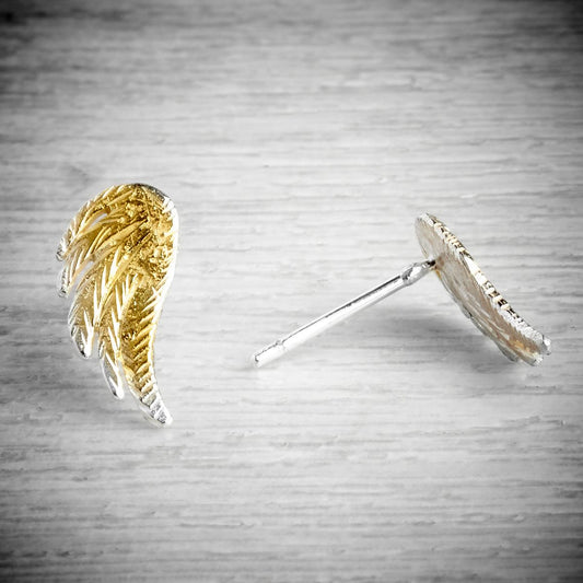 silver and gold angel wing stud earrings by Fi Mehra available from the jewellery makers, IMAGE property of EMMA WHITE-1