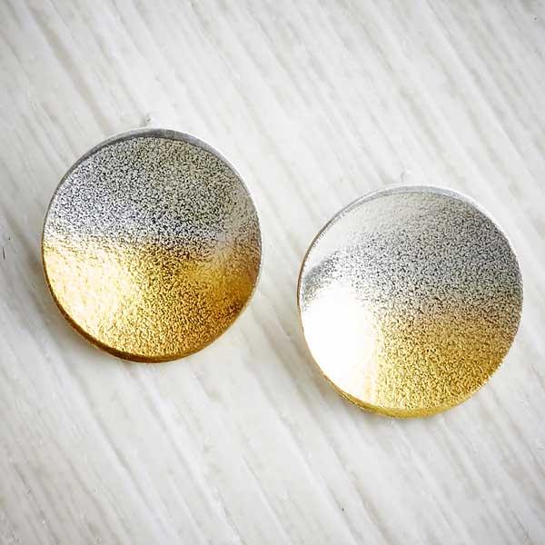 Electra silver and gold ombre large stud earrings by Melanie Ankers, Kokkino. Image property of THE JEWELLERY MAKERS-0