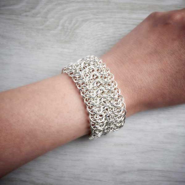 Silver Chainmaille Cuff worn on a hand-0