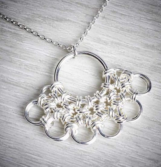 Silver Chainmaille Fan Necklace by Laura Brookes. Image property of THE JEWELLERY MAKERS-0