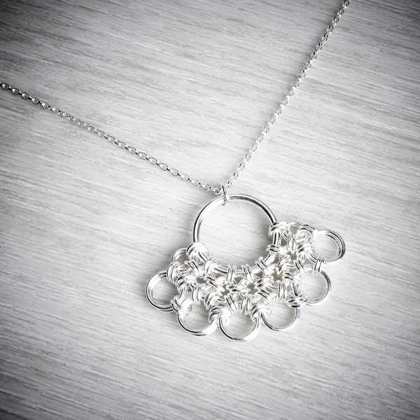 Silver Chainmaille Fan Necklace by Laura Brookes.  Image property of THE JEWELLERY MAKERS-1