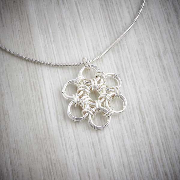 Silver Flower Chainmaille Pendant by Laura Brookes detail-0