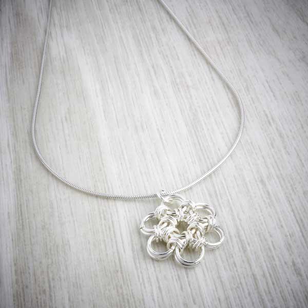 Silver Flower chainmaille Pendant by Laura Brookes-1