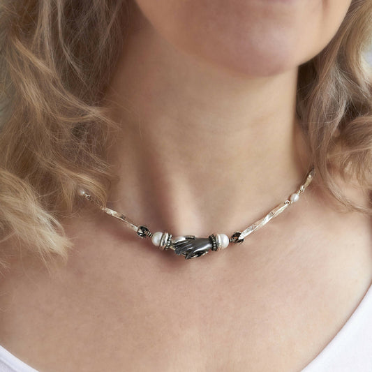 Clasped Hands Choker Necklace by Emma White