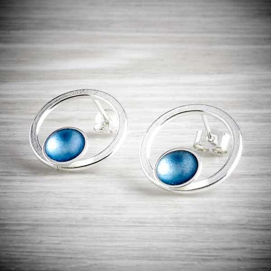 Silver and enamel front hoop earrings by Kokkino-0