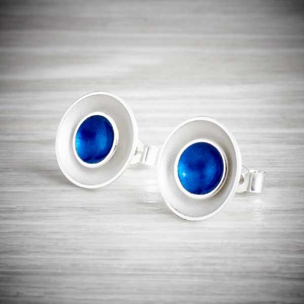 Silver and blue enamel two in one earrings by Kokkino-0