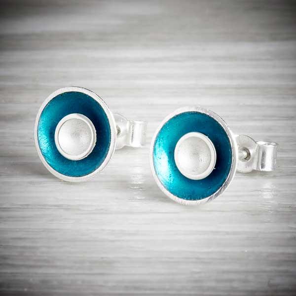 Enamel earrings in modern colours by Kokkino, blue-2