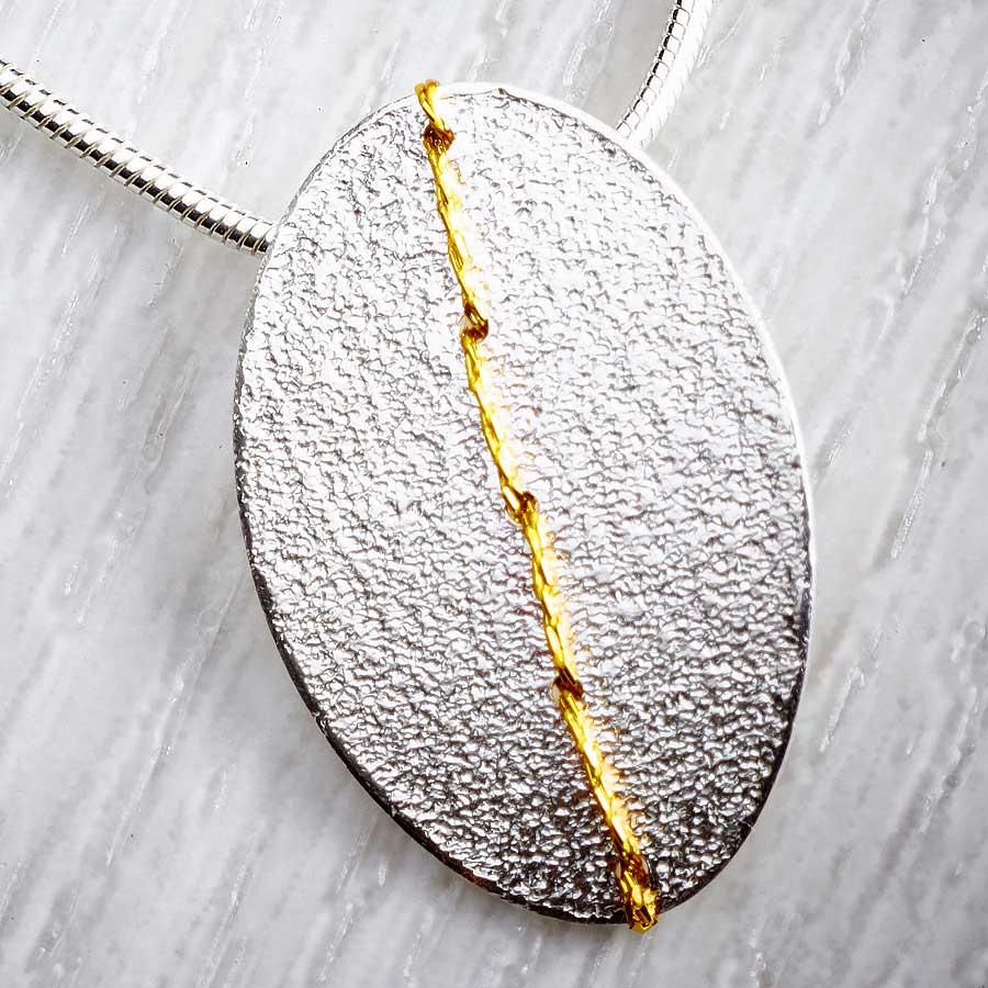 Small Oval Necklace sewn with Gold thread by Sara Bukumunhe-2
