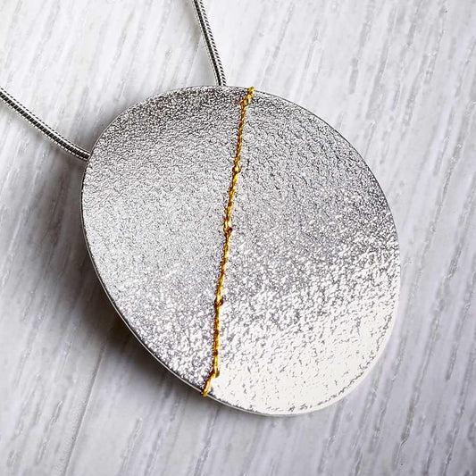 Silver and gold large oval necklace by Sara Buk-1