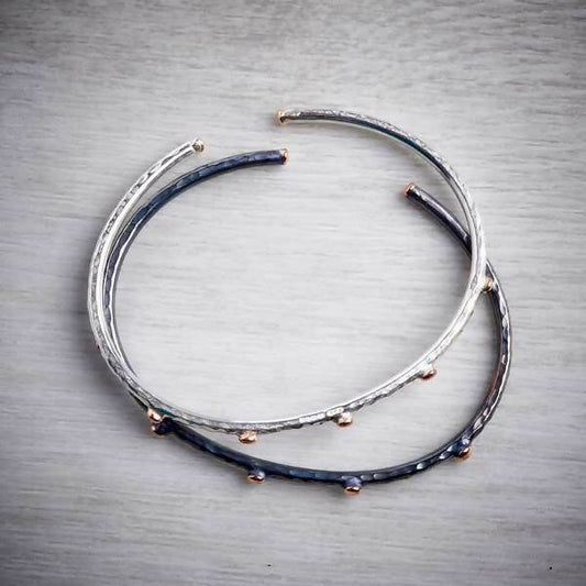 Rose Gold Nugget and Silver Torque Bangle by Fi Mehra